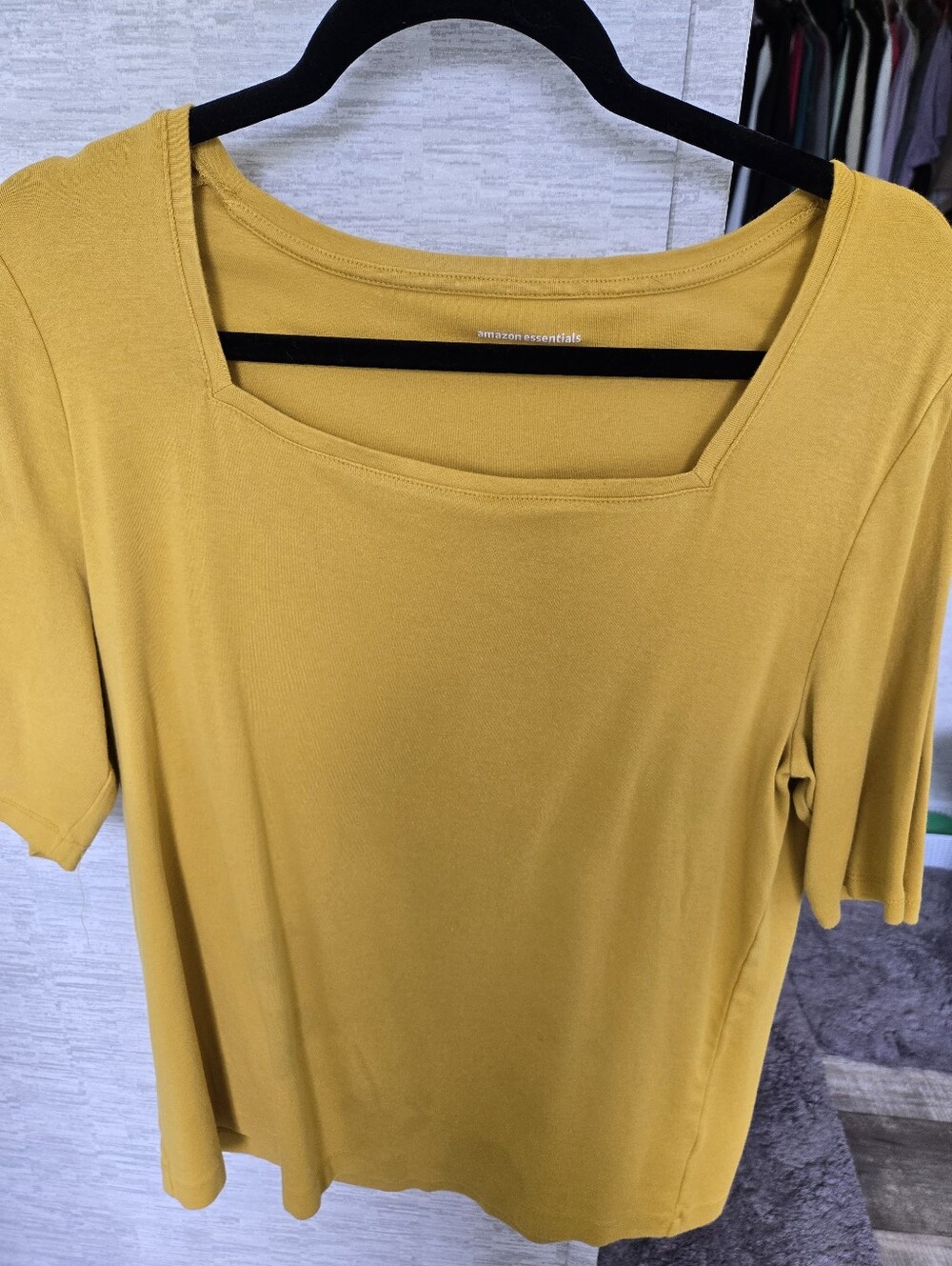 Amazon Essentials Women's Mustard Short Sleeve Square Neck Top
